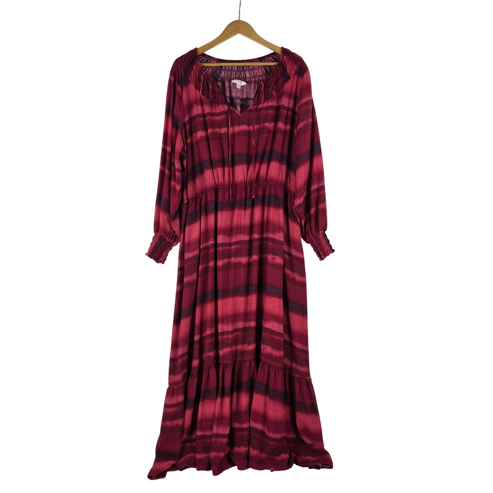 Terra & Sky Womens 2X Tuscan Rose Tie Dye Smocked Maxi Dress Boho Comfy